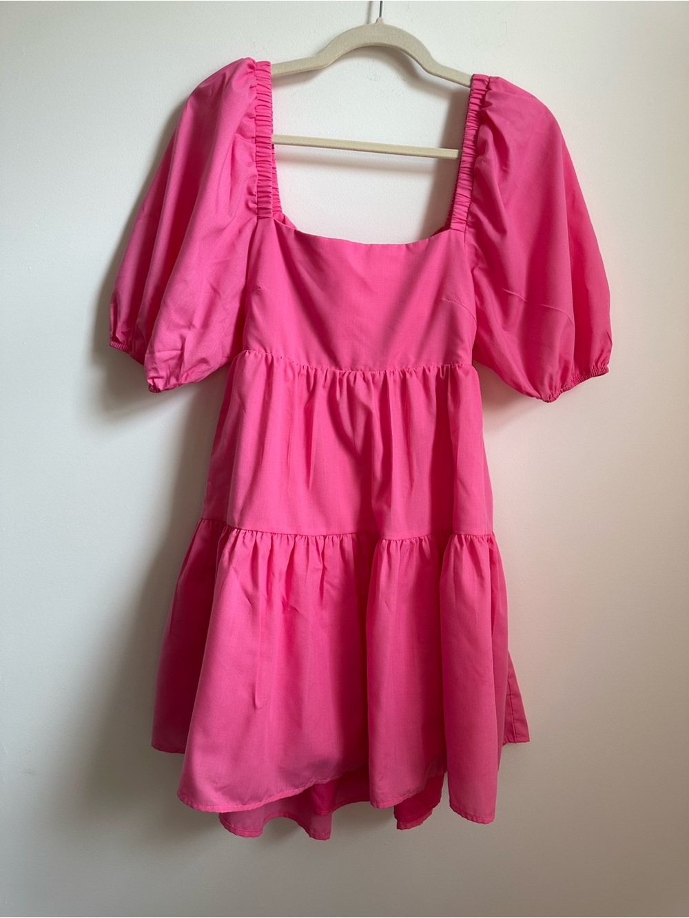 OWNGIGI Collection Pink A-Line Mini Dress Square Neck Puff Sleeve Bow Lined S